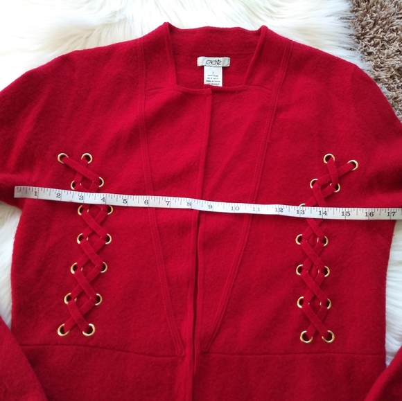 Cache Wool Jacket Red Blazer Lace Up Hook Sz Small - Picture 6 of 8